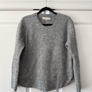 LOFT Gray Ribbed Crewneck Sweater